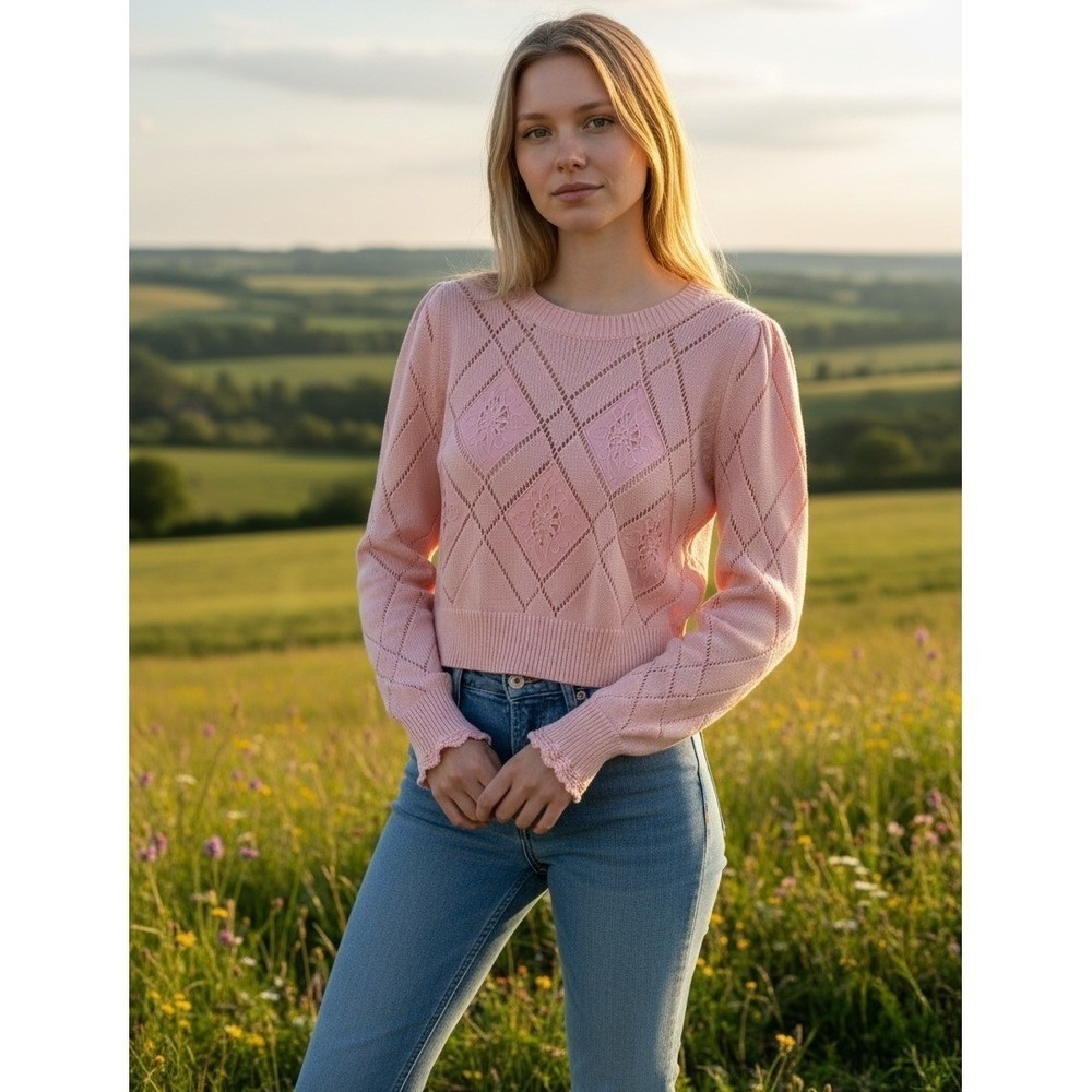 NWOT LoveShackFancy Delancy Pullover Knit Sweater Pink Winter Blush Women Size S